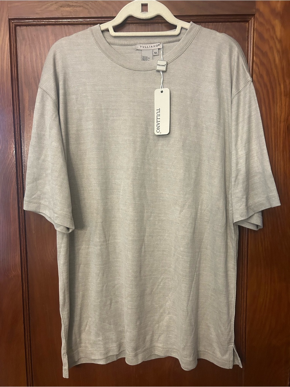 NWT Tulliano Silk Crew Neck Short Sleeve T-Shirt Top Beige XL